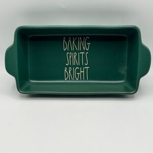 New Rae Dunn BAKING SPIRITS BRIGHT Green Tree Patterned Loaf Baking Dish Pan